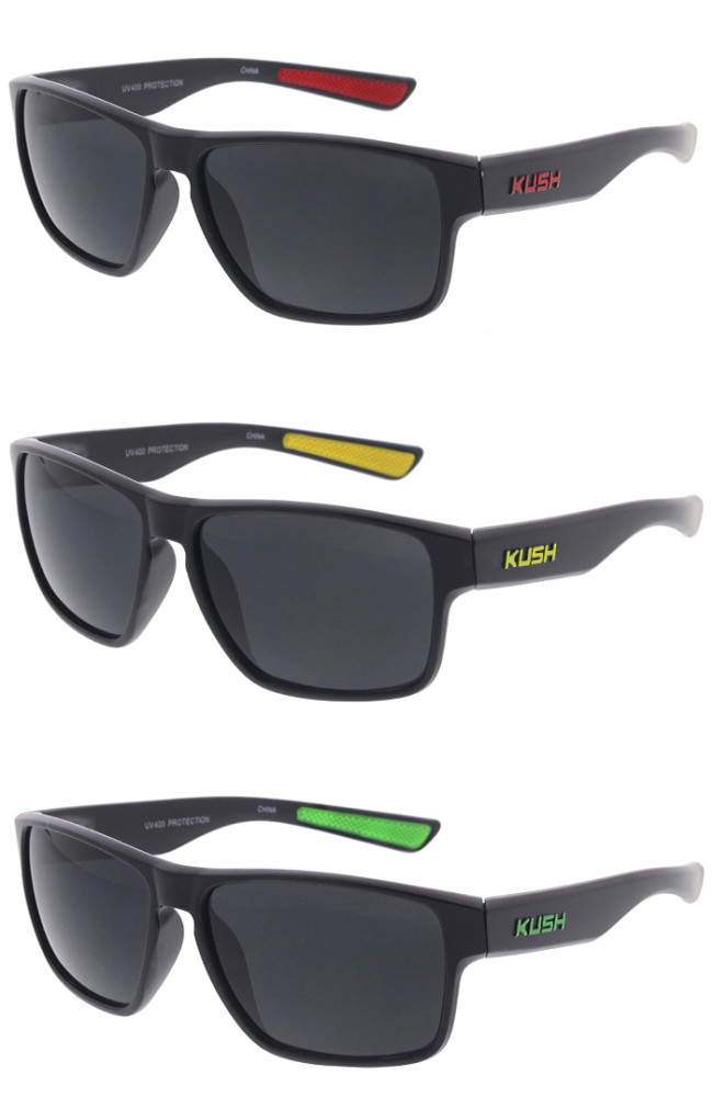 Kush Black Rubber Grip Arm Square Wholesale Sunglasses