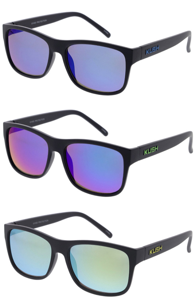 KUSH Matte Colored Mirrored Lens Square Wholesale Sunglasses