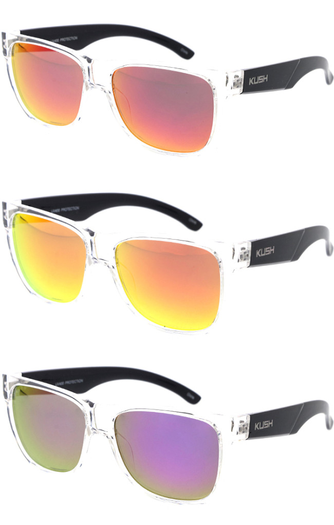 KUSH Clear Square Horn Rimmed Mirrored Wholesale Sunglasses