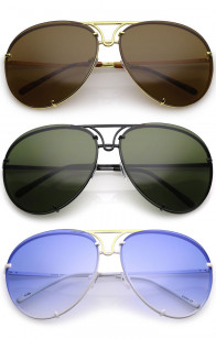 Oversize Rimless Metal Slim Arms Tinted Lens Aviator Sunglasses 68mm