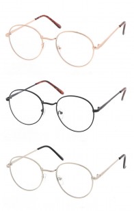 Retro Round Metal Vintage Style Blue Light Blocking Clear Lenses