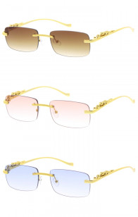 Feline Animal Metal Plated Arm Square Wholesale Sunglasses 55mm