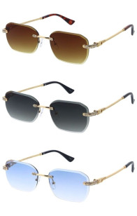 Luxury Rhinestones Nosebridge Double Temple Detail Braided Arm Bevelled Rimless Geometric Wholesale Sunglasses