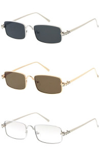 Luxury Feline Leopard Spotted Jaguar Temple Detail Metal Rectangular Square Wholesale Sunglasses