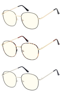 Retro Slim Medium Semi Metal Frame Clear Lens Square Geometric Blue Light Filter Wholesale Sunglasses