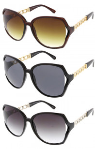 Womens Oversized Metal Frame High Fashion Sunglasses
