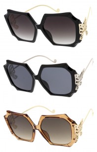 High Fashion Metal Plated Butterfly Temple Accent Geometric Wholesale Sunglasses