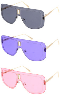 Oversized Rimless Metal Aviator Shield Wholesale Sunglasses 77mm