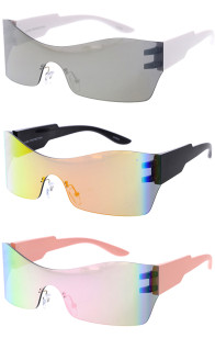 Lightweight Sleek Futuristic Cyberpunk Curved Top Mirrored Lens Shield Wholesale Sunglasses