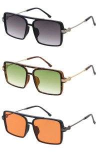 Crossbar Metal Arm Circle Temple Accent Square Aviator Wholesale Sunglasses
