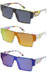 KUSH Comic Book Manga Anime Inspired Sleek Plastic Chunky Tapered Arm Monolens Shield Horn Rimmed Square Wholesale Sunglasses