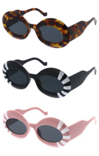 Chunky Stripe Whisker Pattern Frame Tapered Arm Oval Round Wholesale Sunglasses