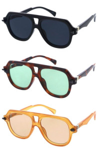 Horn Temple Detail Thick Rimmed Plastic Frame Metal Hinge Accent Crossbar Aviator Wholesale Sunglasses