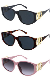 Designer Inspired Chic Metal Temple Detail Square Round Wholesale Sunglasses