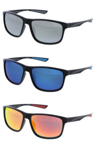 Active Lifestyle Two Tone Arm Accent Mirrored Lens Horn Rimmed Wholesale Sunglasses