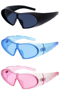 Color Pop Crystal Semi Rimless Line Texture Frame Sporty Goggle Shield Wholesale Sunglasses