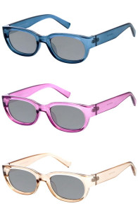 Sleek Beveled Crystal Translucent Frame Sunken Mirrored Lens Oval Horn Rimmed Wholesale Sunglasses