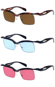 Textured Cutout Upper Frame Semi Rimless Rectangle Lens Square Wholesale Sunglasses