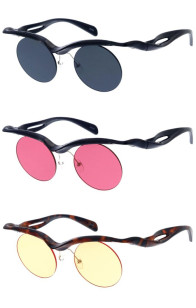 Textured Cutout Upper Frame Semi Rimless Circle Lens Round Wholesale Sunglasses