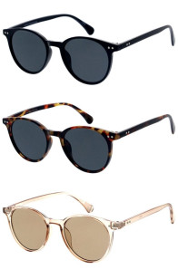 Neutral Plastic Frame Metal Accent Round Horn Rimmed Wholesale Sunglasses