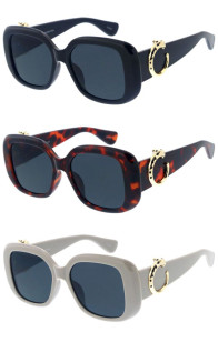 Luxury Large Chunky Arm Circle Feline Leopard Spotted Metal Jaguar Detail Rounded Square Wholesale Sunglasses