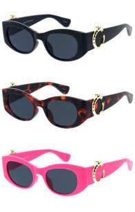 Luxury Chunky Arm Circle Feline Leopard Spotted Metal Jaguar Detail Rounded Square Cat Eye Wholesale Sunglasses