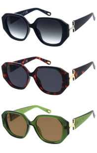 Retro Large Metal Temple Detail Cutout Arm Heptagonal Geometric Wholesale Sunglasses