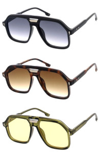 Retro Plastic Frame Metal Accent Nosebridge Crossbar Geometric Aviator Wholesale Sunglasses