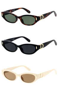 Slim Luxury Fashion Thick Rimmed Metal Accent Oval Cat Eye Wholesale Sunglasses