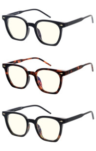Retro Plastic Frame Clear Lens Metal Temple Accent Geometric Square Blue Light Filter Wholesale Sunglasses