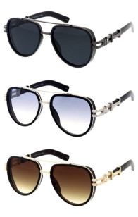 Retro Large Fashion Semi Metal Thick Frame Crossbar Aviator Wholesale Sunglasses