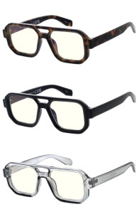 Flat Top Tinted Clear Lens Square Geometric Aviator Blue Light Filter Wholesale Sunglasses