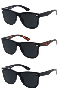 Classic Back Frame Neutral Monolens Shield Square Horn Rimmed Wholesale Sunglasses