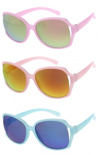 Kids Semi Rimless Translucent Color Frame Mirrored Lens Wholesale Sunglasses 54mm
