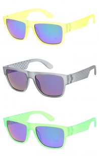 Kids Textured Arms Mirrored lens Flat Top Horn Rimmed Square Wholesale Sunglasses 48mm