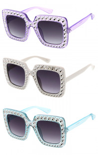 Kids Rhinestones Decorated Oversize Square Wholesale Sunglasses 44mm