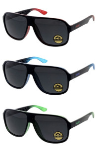 KUSH Polarized Lens Flat Top Two Tone Active Sporty Square Aviator Wholesale Sunglasses