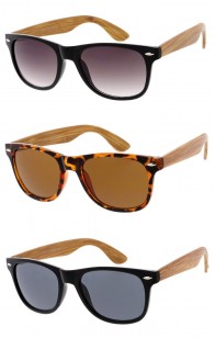 Classic Neutral Colored Lens Wooden Arms Horn Rimmed Wholesale Sunglasses