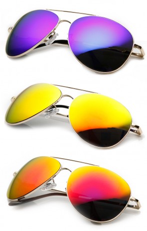 Premium Color Mirrored Metal Aviator Sunglasses with Spring Temples