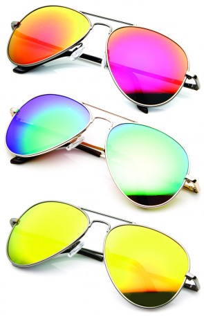 Premium Classic Metal Frame Flash Mirror Lens Aviator Sunglasses