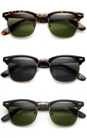 Designer Inspired Classic Half Frame Horned Rim Horn Rimmed Sunglasses