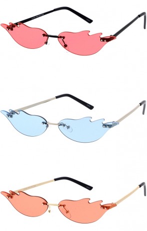 Fire "Lit" Curved Rimless Flames Wholesale Sunglasses (Limited Release)