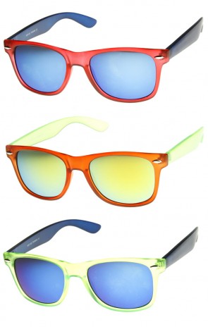 Frosted Multi Color Two-Tone Color Mirror Lens Horn Rimmed Sunglasses