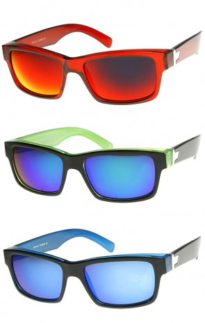 Action Sports Colorful Two-Tone Rectangle Color Mirror Lens Sunglasses