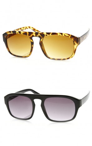 Retro Fashion Keyhole Bridge Bold Frame Flat Top Aviator Sunglasses