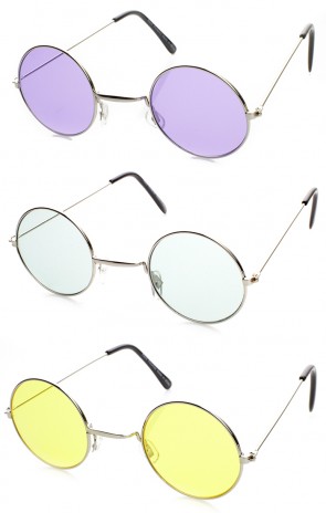 Classic Small Metal Lennon Style Color Tinted Round Sunglasses