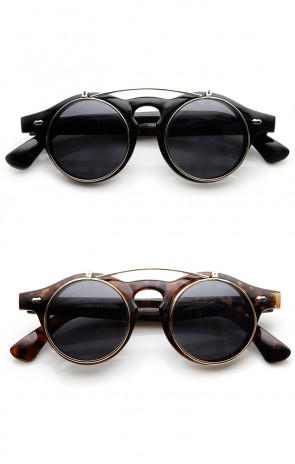Retro Fashion Horned Rim Steampunk Flip-Up Sunglasses