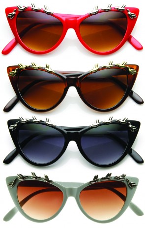 Womens Fashion Metal Bird Adorned Super Cateye Sunglasses
