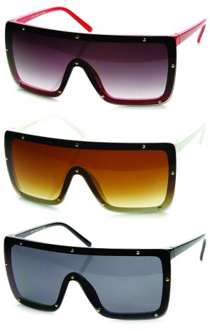 Modern Fashion Oversized Square Studded Shield Sunglasses