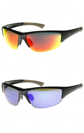 Premium Sports Semi-Rimless Color Mirror Lens Sport Wrap Sunglasses